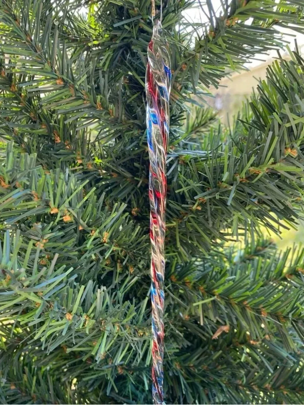 Vintage set of 6 Kurt Adler clear red blue green twisted glass icicle ornaments